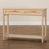 Baxton Studio Sebille Mid-Century Modern Light Brown Finished Wood 2-Drawer Console Table with Natural Rattan 207-12465